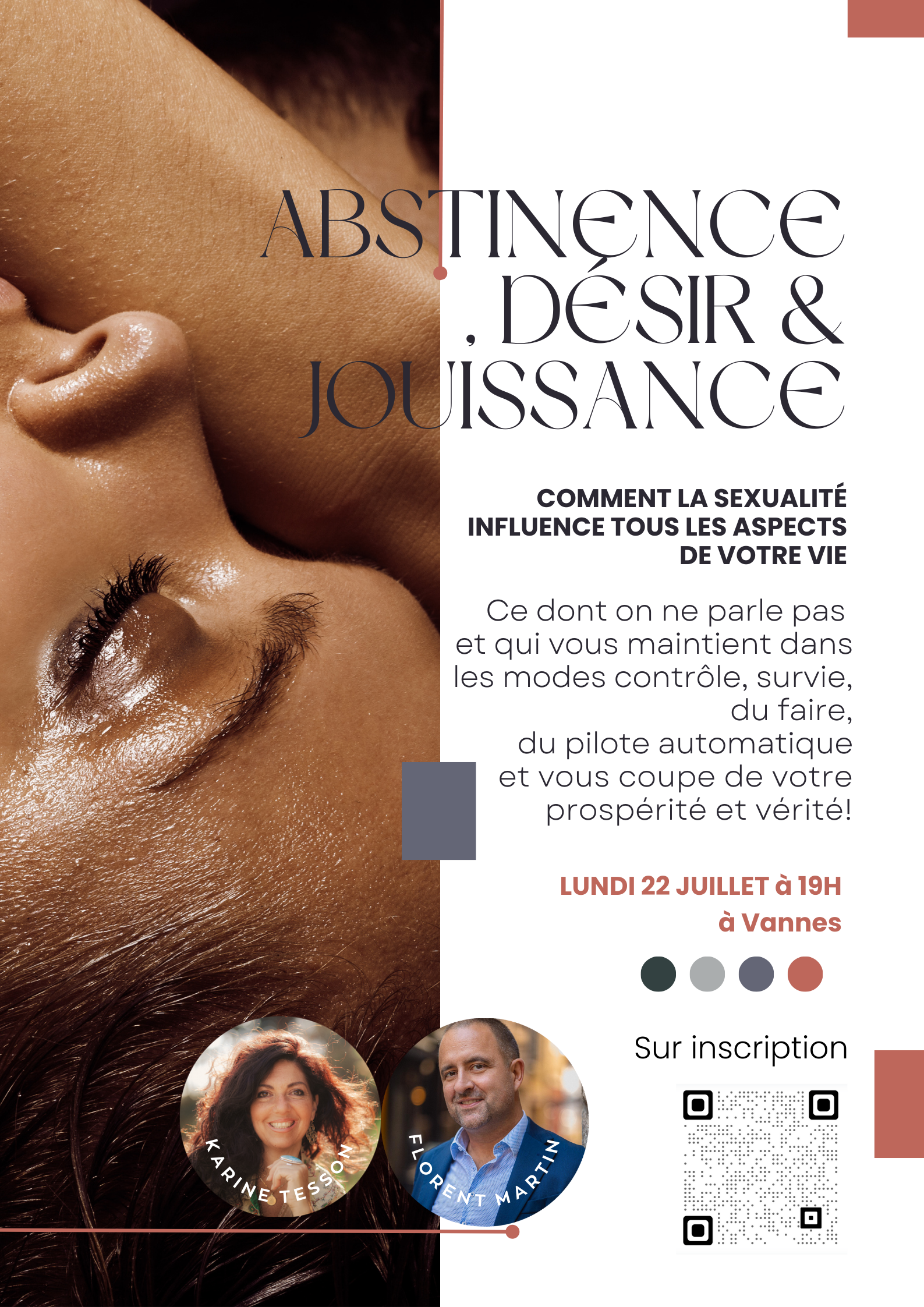 Affiche de la conférence du 22 juillet 2024 "Abstinence, Désir & Jouissance" à Vannes